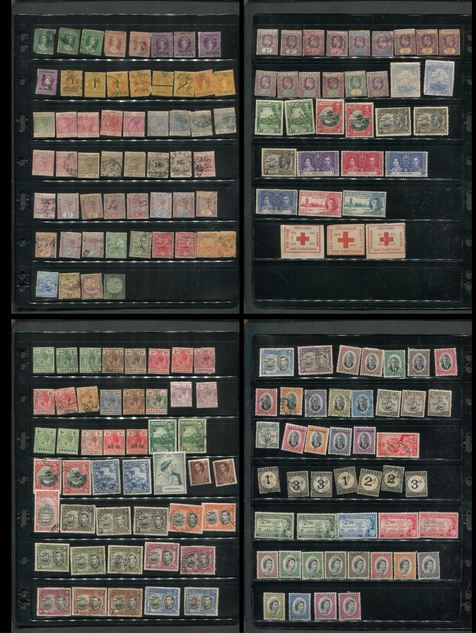 Grenada 1863 - 1953 #3 / #179, a MH and used selection, on two double sided stocksheets, Scott value (1 of 5)