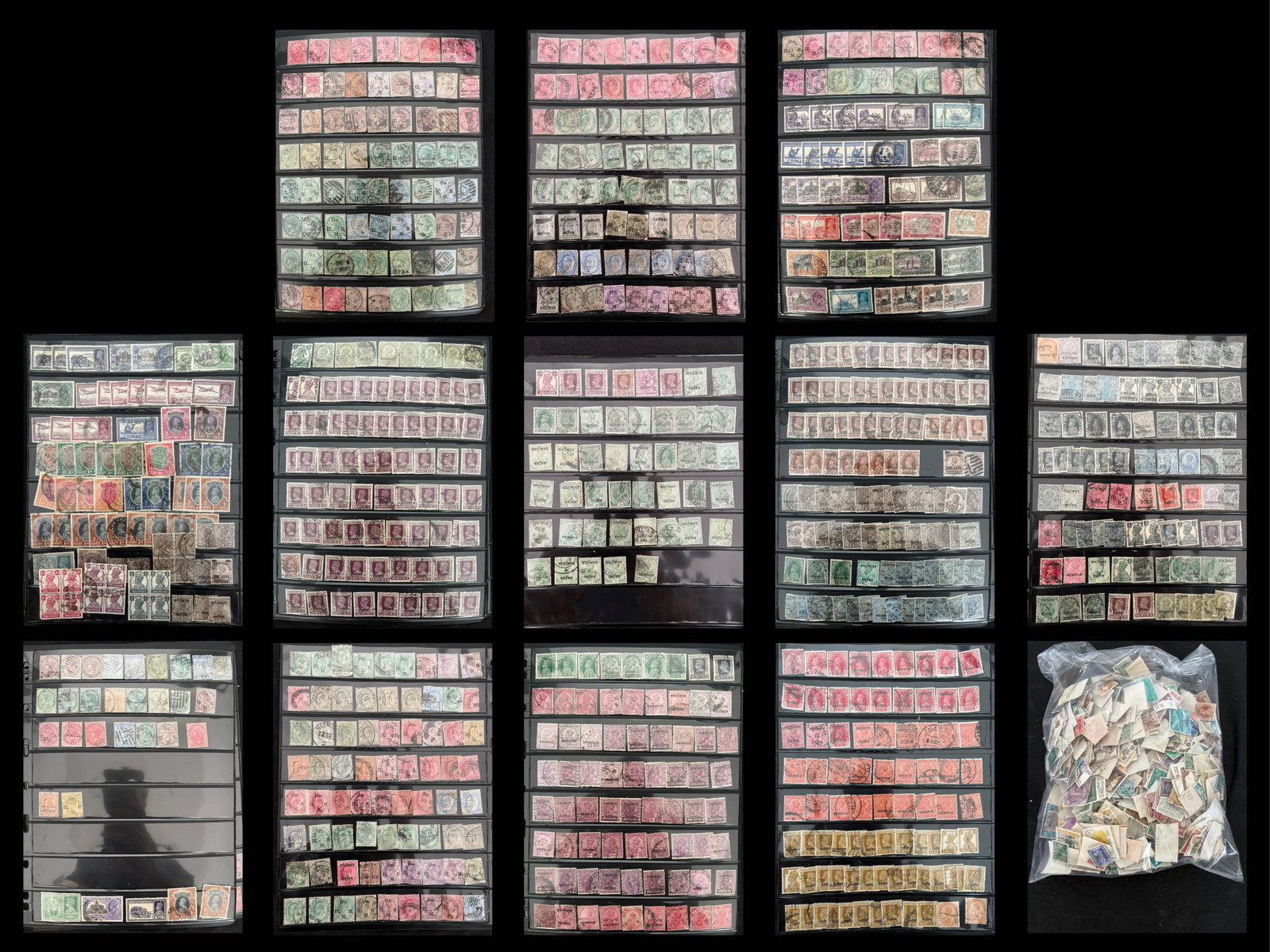 India 1960s to 1980s, a used duplicated off-paper accumulation, contained in small box, unchecked (1 of 4)