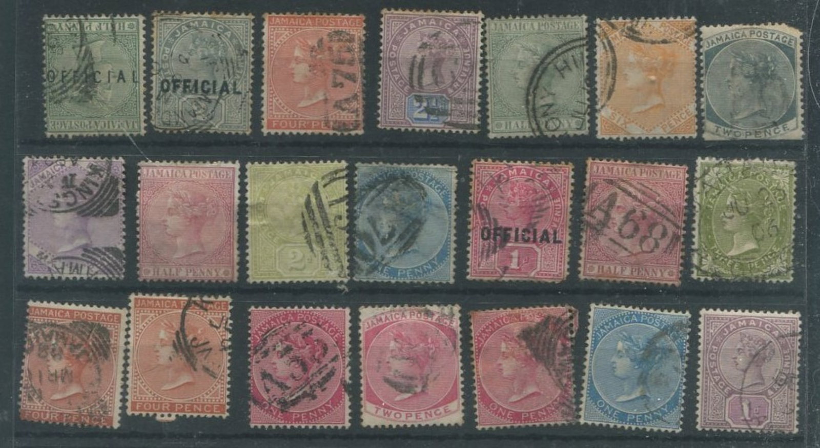 Jamaica 1870 - 1891 #7 / 24 a used group of 21 unchecked stamps includes better cancellation A35 (1 of 1)