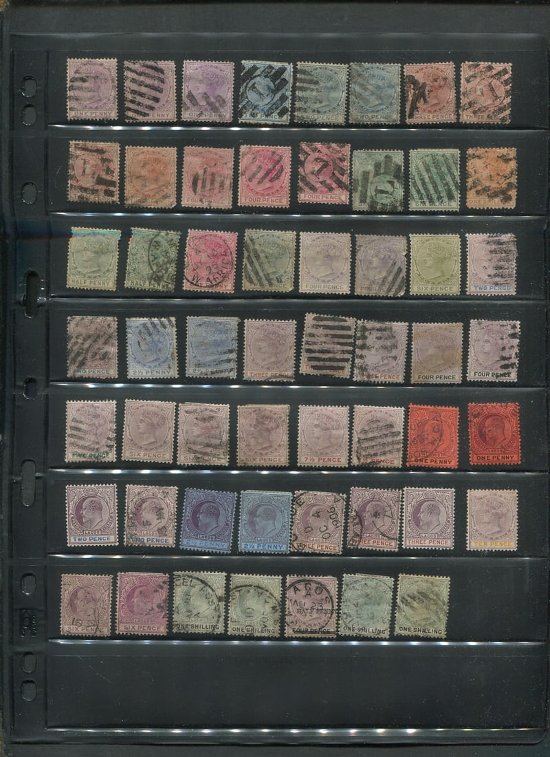 Lagos 1874 -1904 #1 / #55a, a used selection on a stocksheets, Scott value $1097, some duplication, (1 of 1)