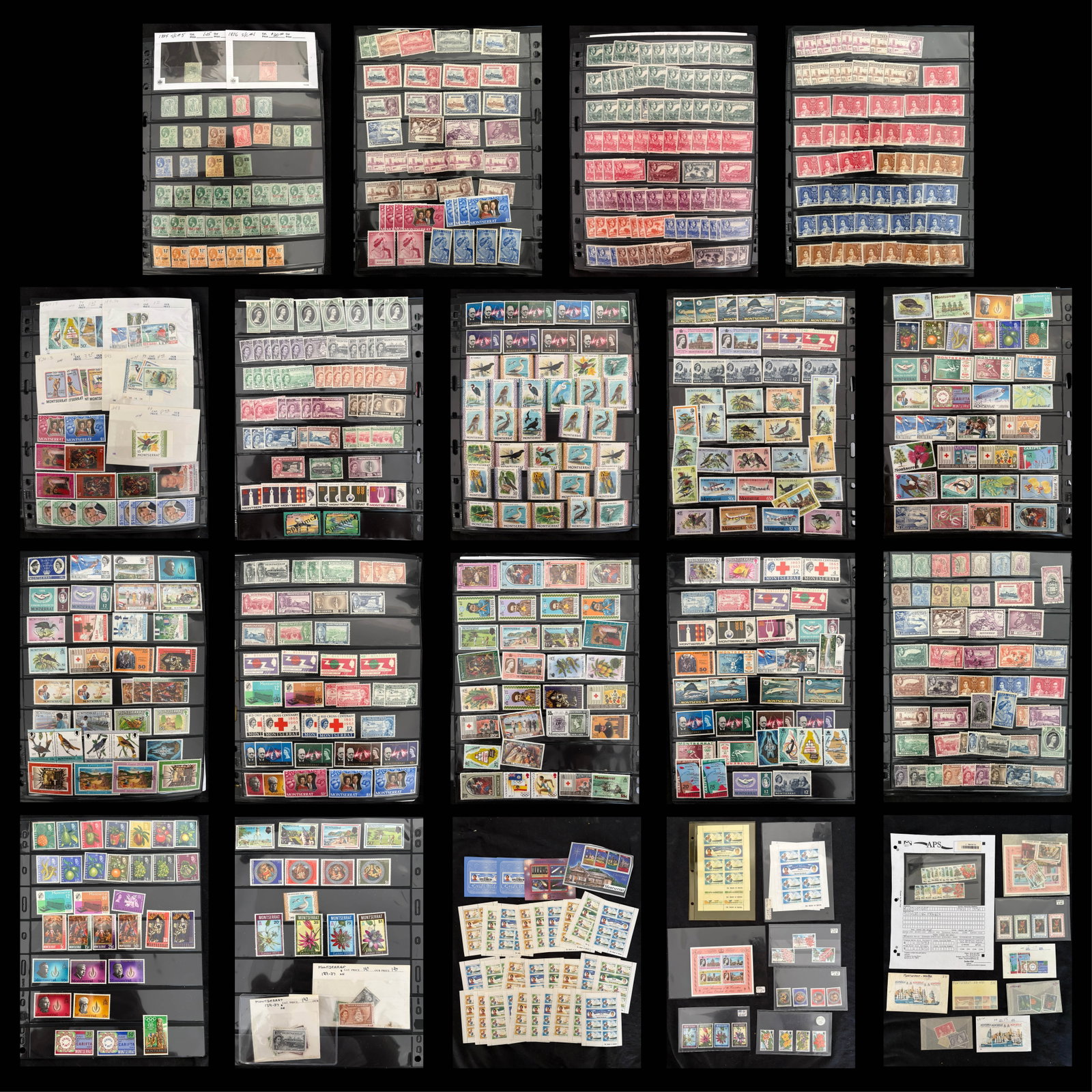 Montserrat 1876 - 1987 #1 / #656, a MNH / MH and used selection, on leaves / stocksheets and looses, (1 of 5)