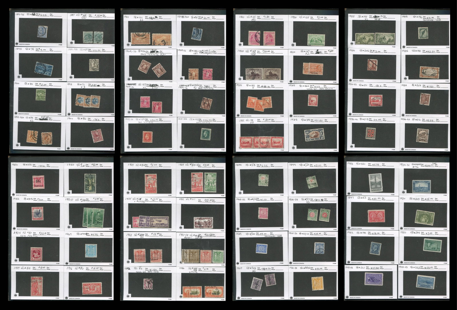 New Zealand 1897 - 1967, #64 / #404, a Mainly used selection, neatly identified on 102 cards (1 of 9)
