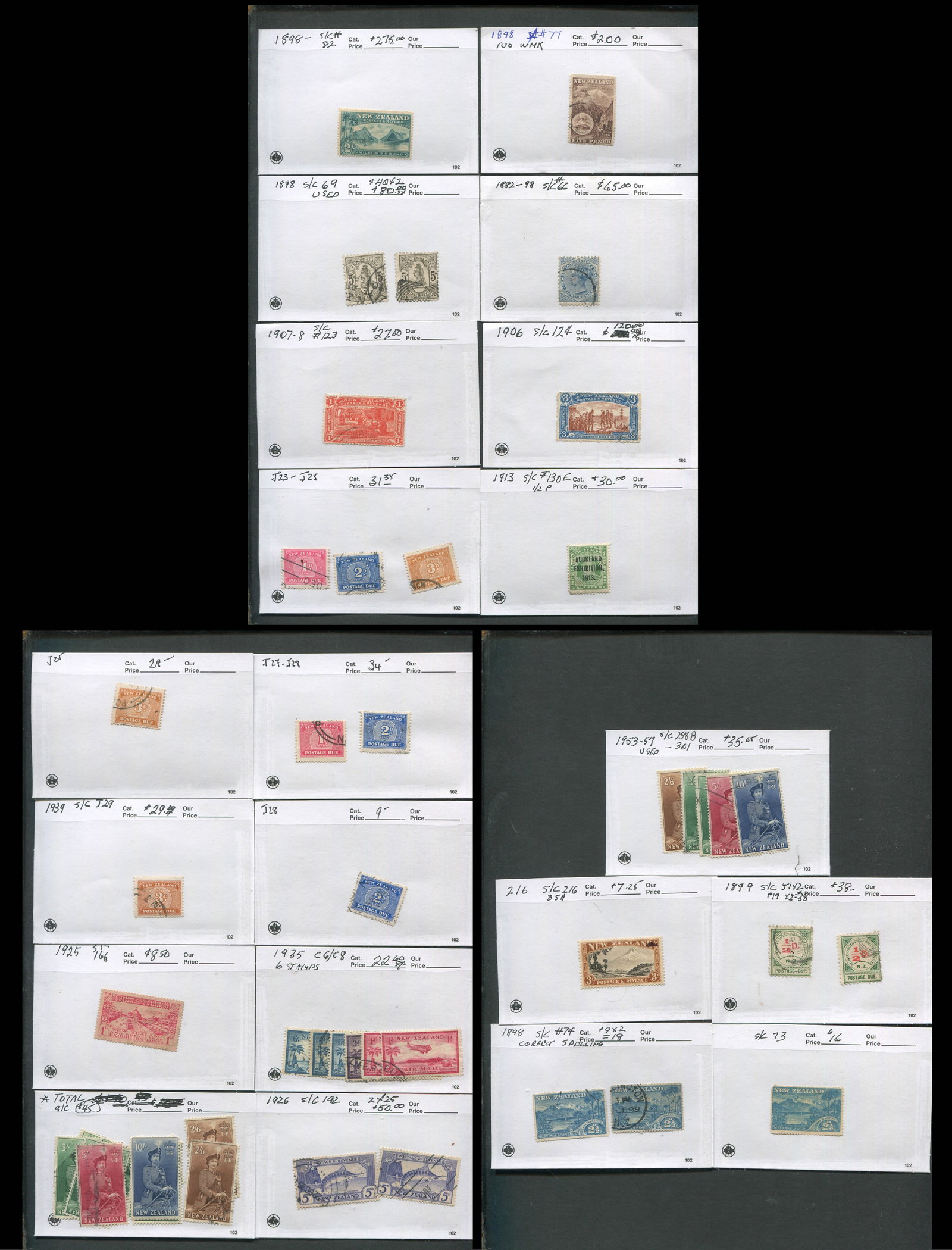 New Zealand 1882 - 1953 #/66 / #301, a mainly used selection with some MH throughout on 102 cards, (1 of 4)
