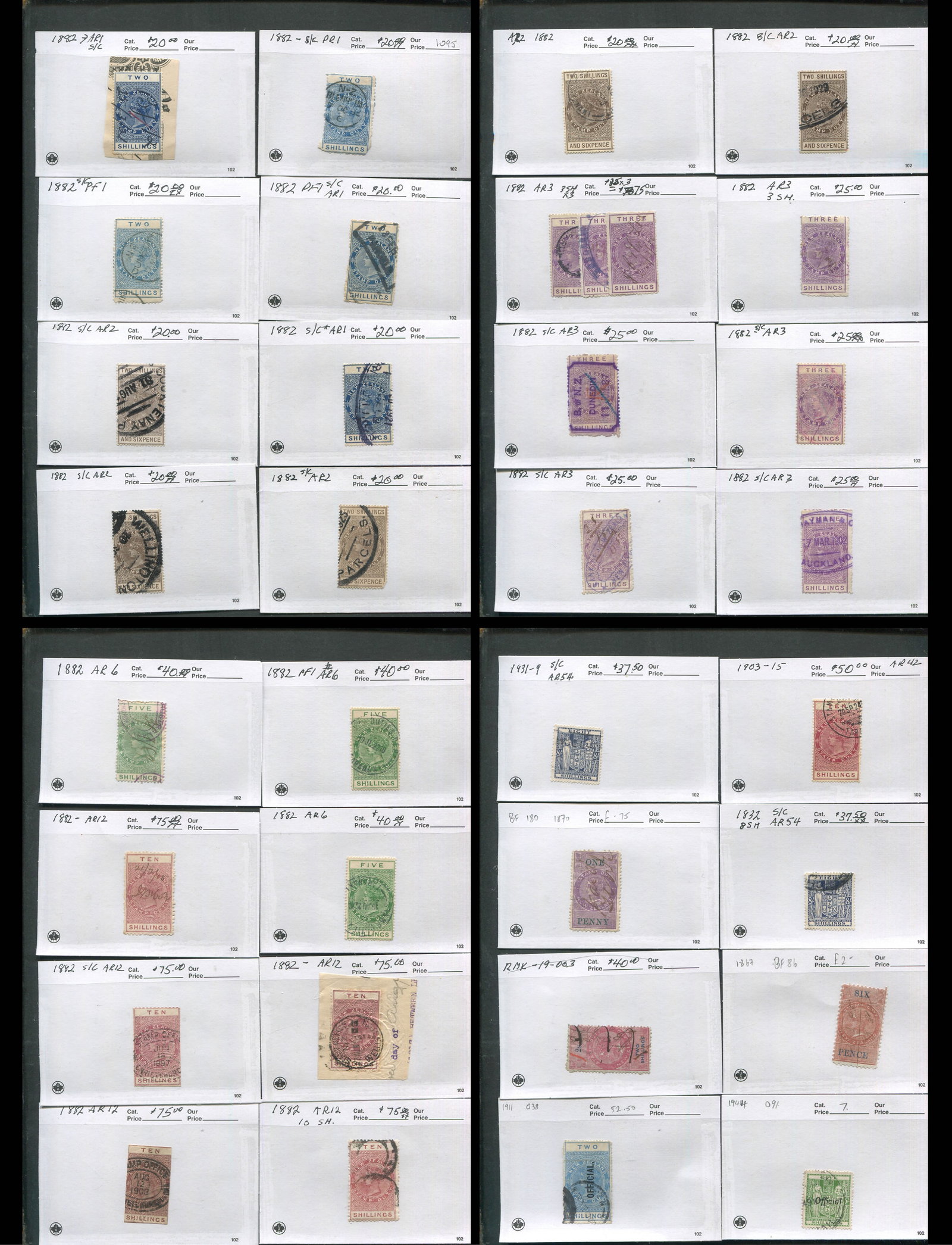 New Zealand - Fiscals 1867 - 1931, a used selection on 102 cards, Scott value / Barefoot value (1 of 5)