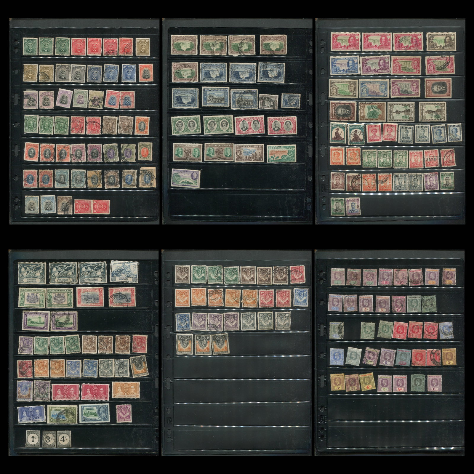 North and South Rhodesia 1924 - 1953, a MNH / Mh and used selection, on four stocksheets, Scott (1 of 7)
