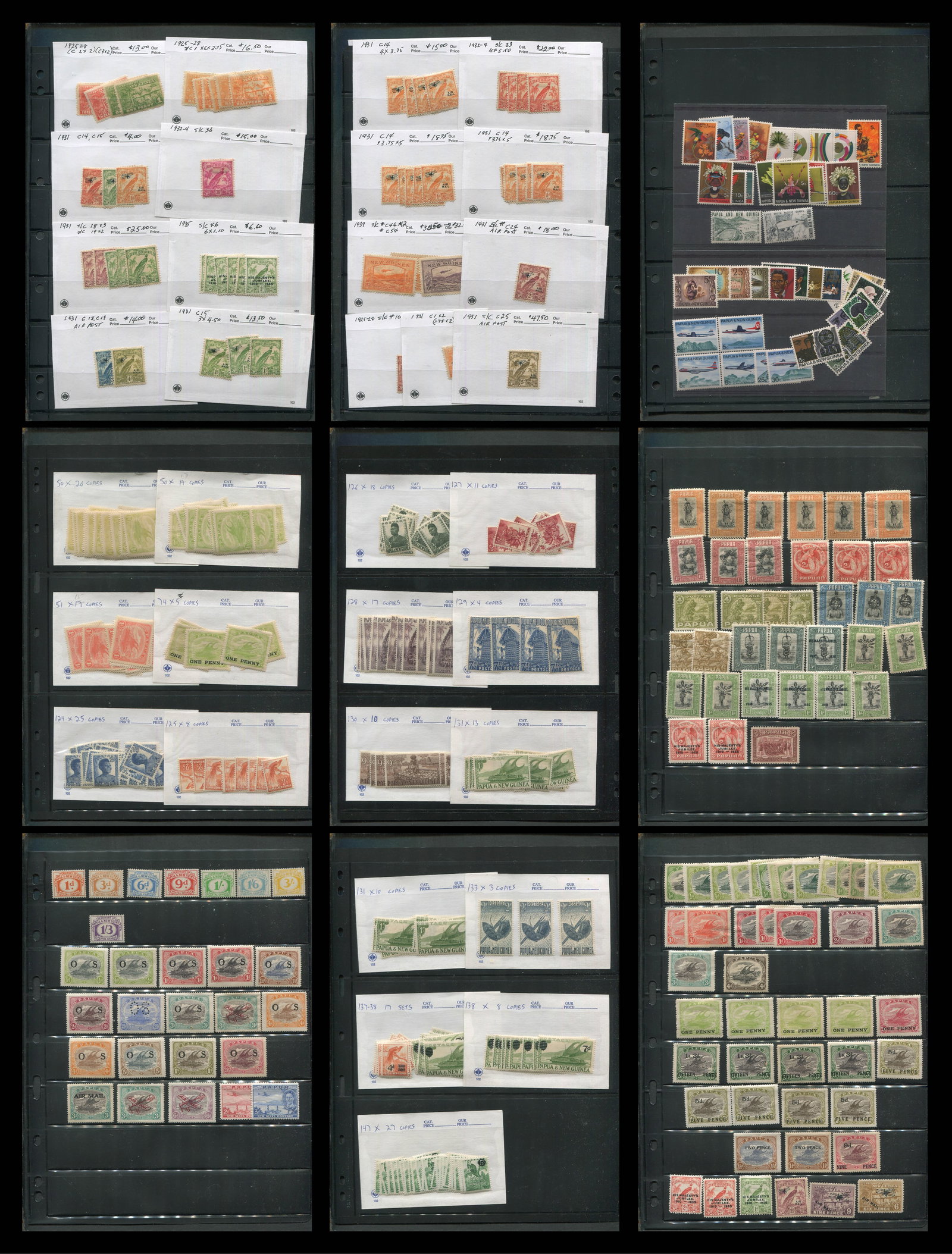 Papua New Guinea 1909 - 1959 #34 / #147, a MNH / MH and used selection on 7 double sided (1 of 10)