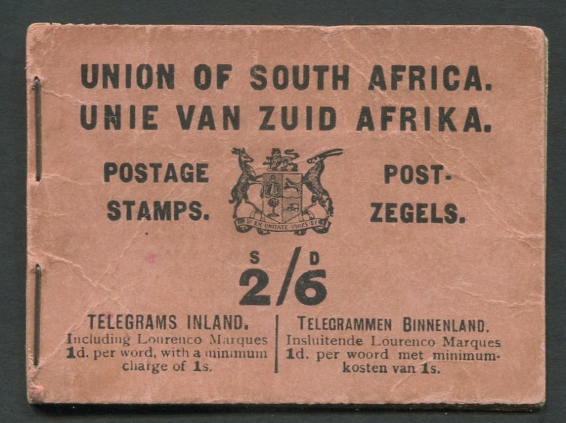South Africa 1913 -1920 #SB 2a, a MNH partial 2/6 black on pink booklet, with "UNION OF SOUTH AFRICA (1 of 2)