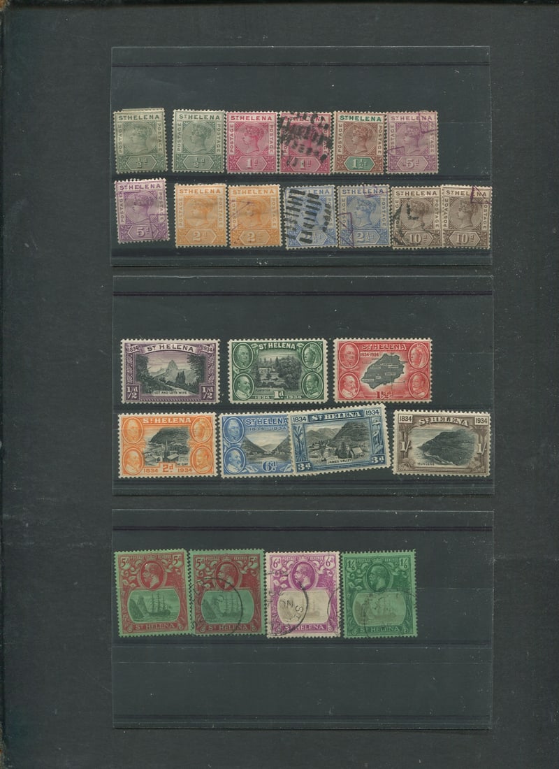 Saint Helena 1863 - 1934, a MH and used selection on eleven stoclcards,Scott value $1249+, appears (1 of 1)