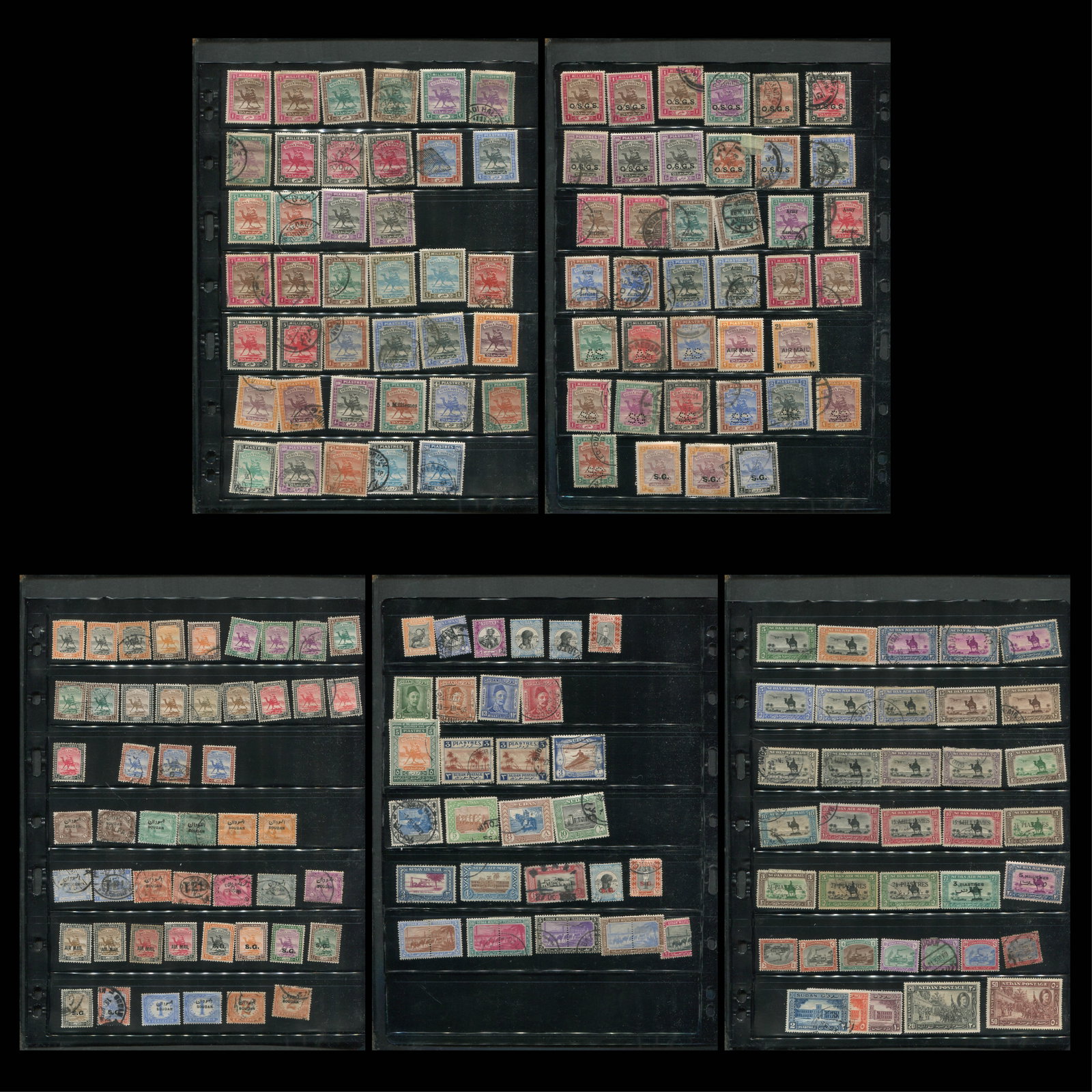 Sudan 1897 - 1935 #1 / #59, a Mh and used selection on three double sided stocksheets, includes Air (1 of 6)
