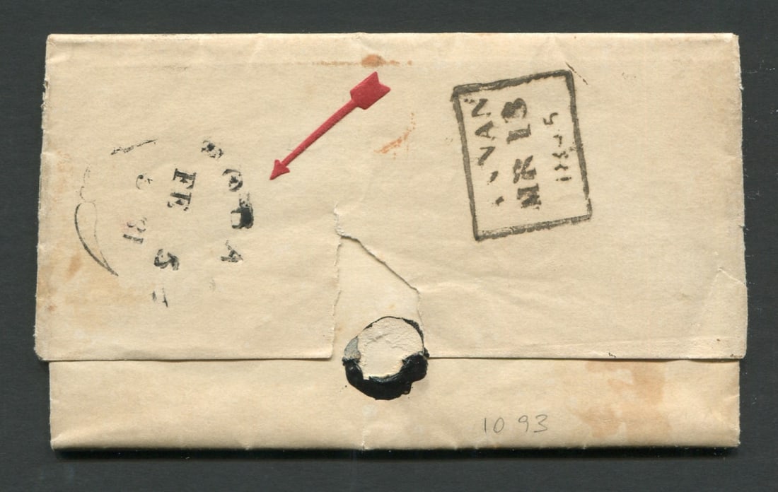 Tobago 1845, Feb 5, stampless folded letter to Annan, England, with strike of TOBAGO FLEEURON and (1 of 1)