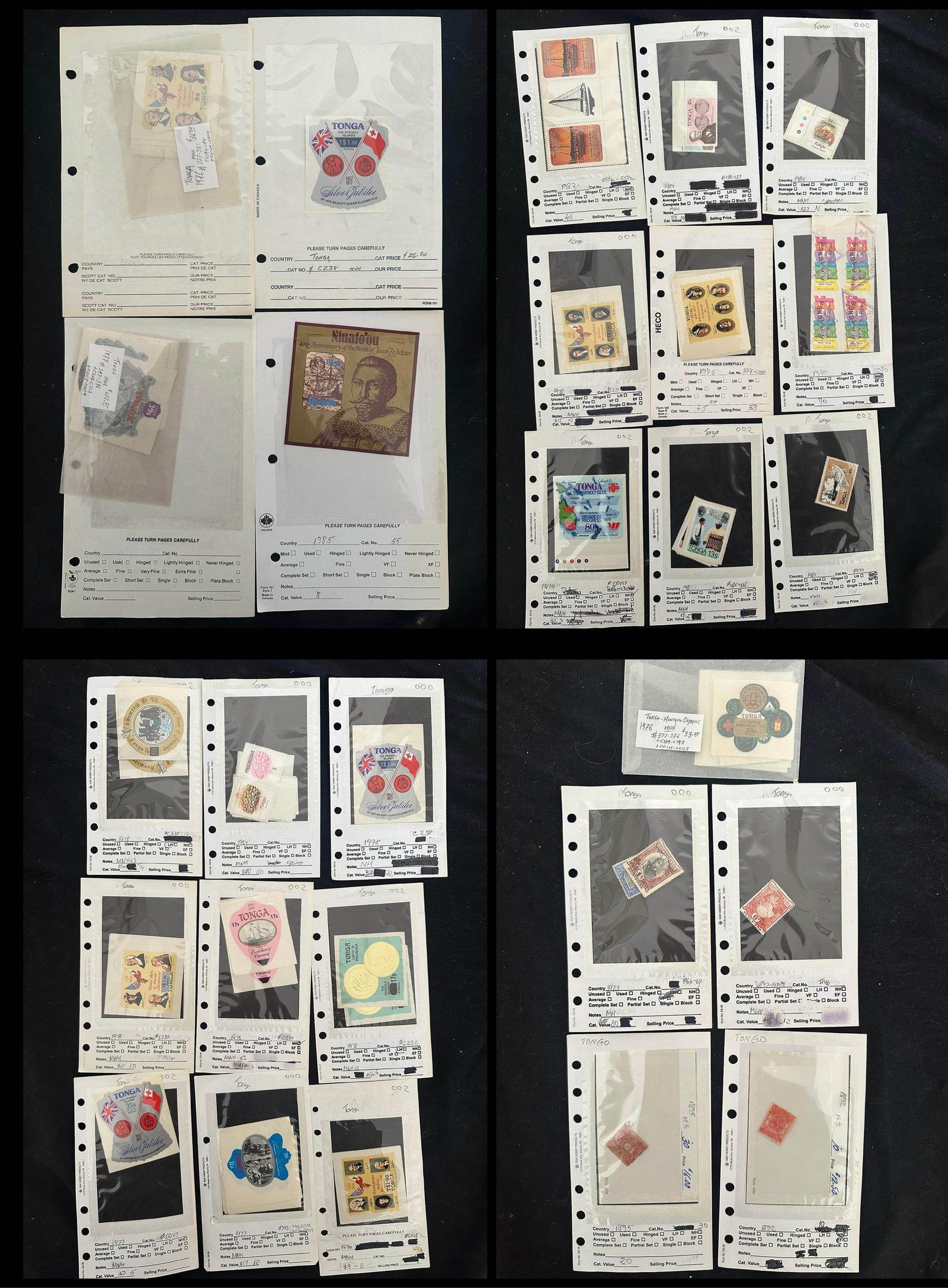 Tonga 1892 - 1984 #10 / #587, a MNH / MH and used selection in 101 cards, Scott value $506.35, (1 of 3)