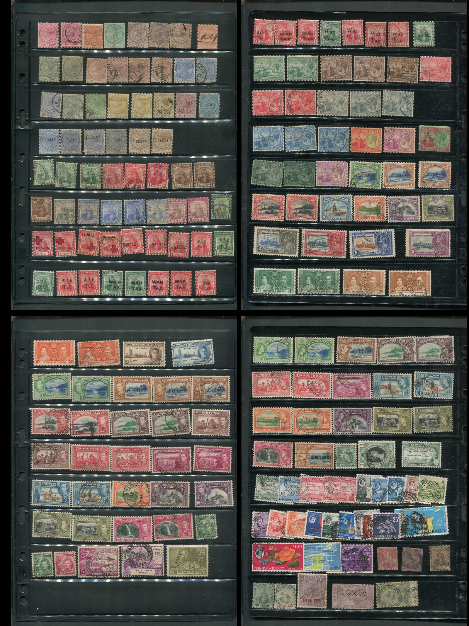 Trinidad and Tobago 1879 - 1953, a MH and used selection on three double sided stocksheets, Scott (1 of 5)