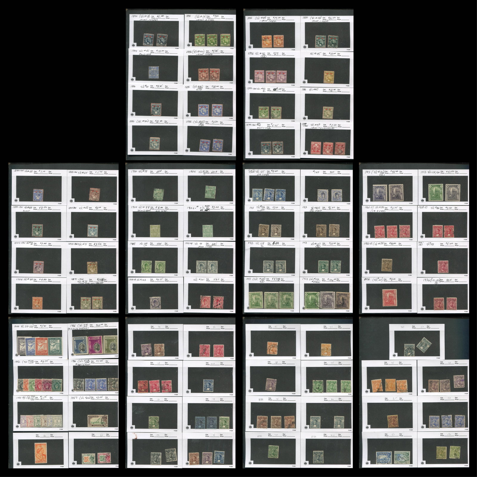 Zanizbar 1896 -1961 #38 / #265, a MH and used selection on 102 cards, Scott value $762.10, expect (1 of 10)