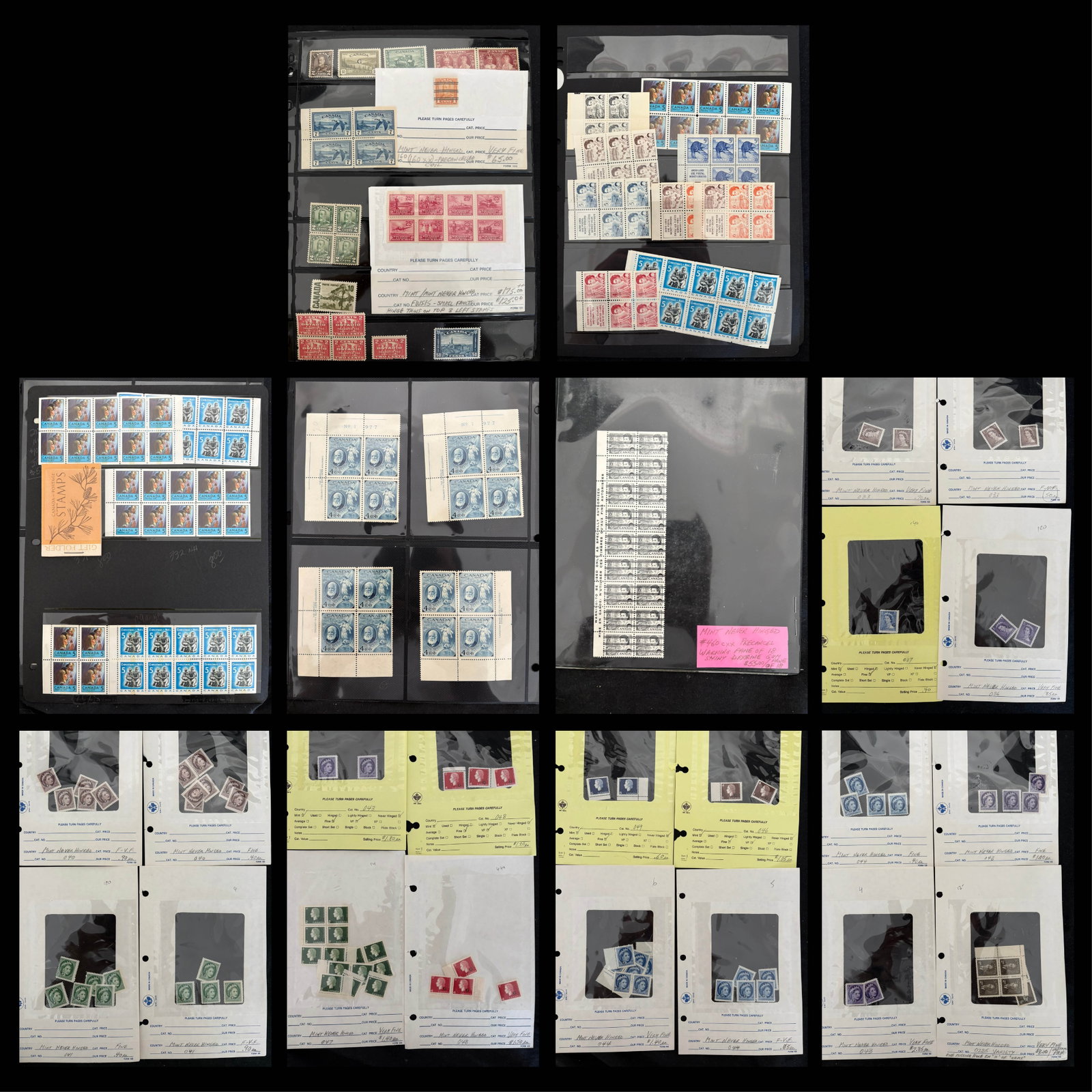 Canada 1928 - 1967,#150 / #460 a MNH / Mh selection on stocksheets and 103 cards, includes Scrolls (1 of 6)