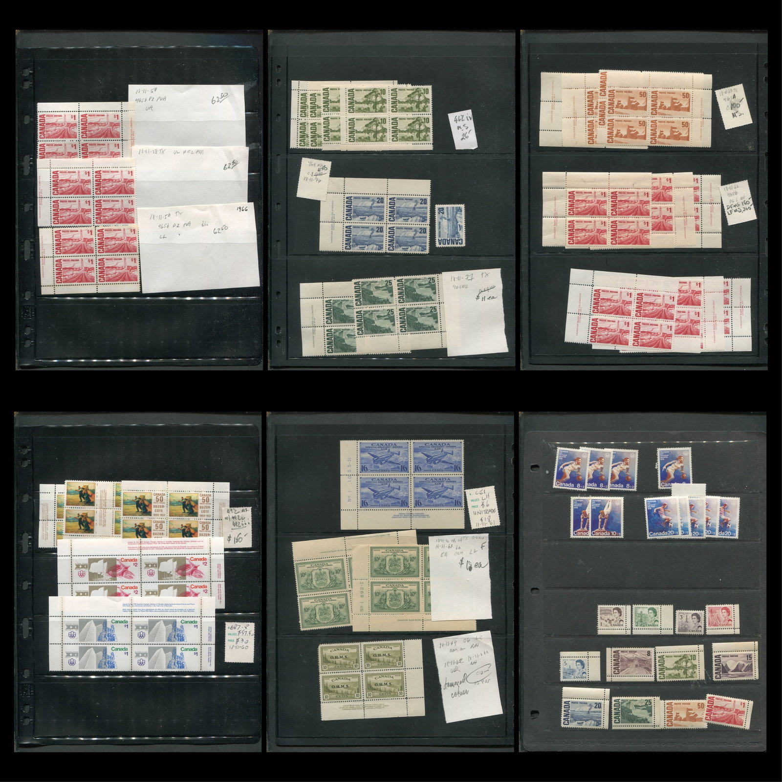 Canada, small collection of better plate blocks with some varieties, Unitrade $$1096.00, USD $770.00 (1 of 7)