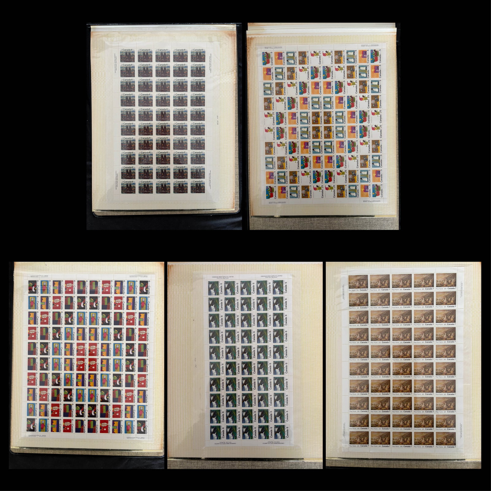 Canada 5 full sheets with plate blocks and varieties Unitrade $364.20, USD $255.00, (total face CDN (1 of 3)