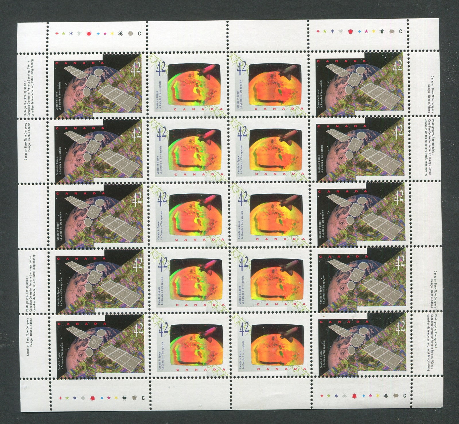 Canada 1992 #1442iii, a MNH complete sheet of the Hologram issue, with "high orbit", Unitrade value (1 of 2)