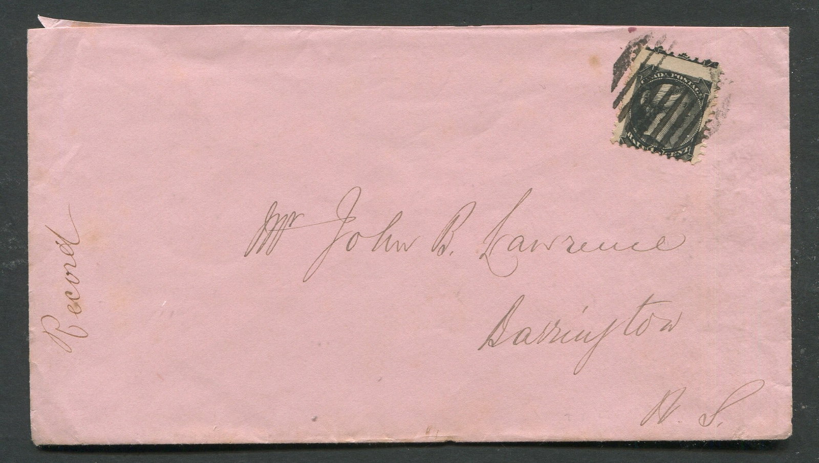 Canada 1870-1873 #34, circular rate Halifax, with misperf on 1/2c tied to cover addressed to (1 of 2)