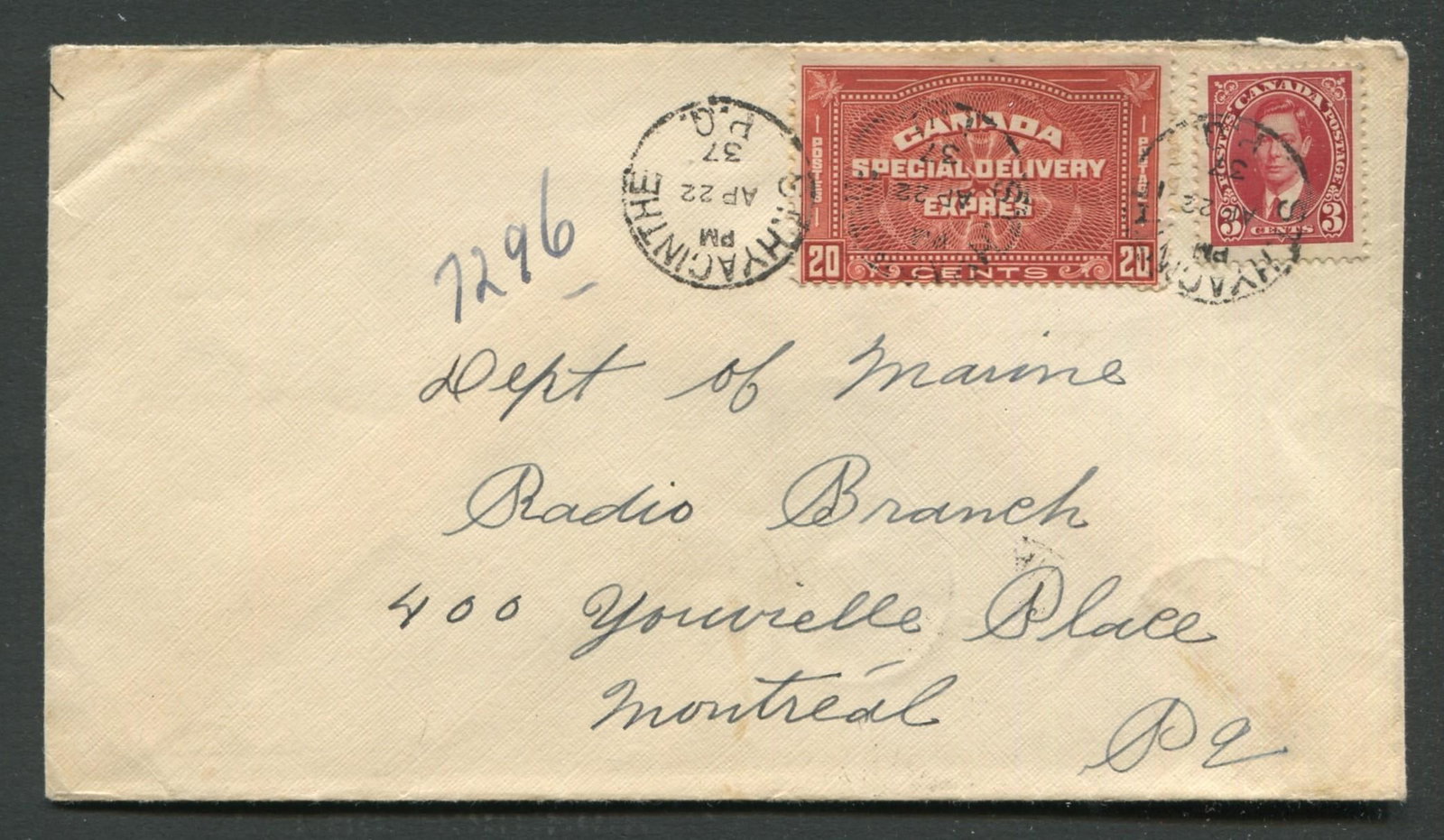 Canada 1937 #E5 on Cover to Montreal (1 of 2)