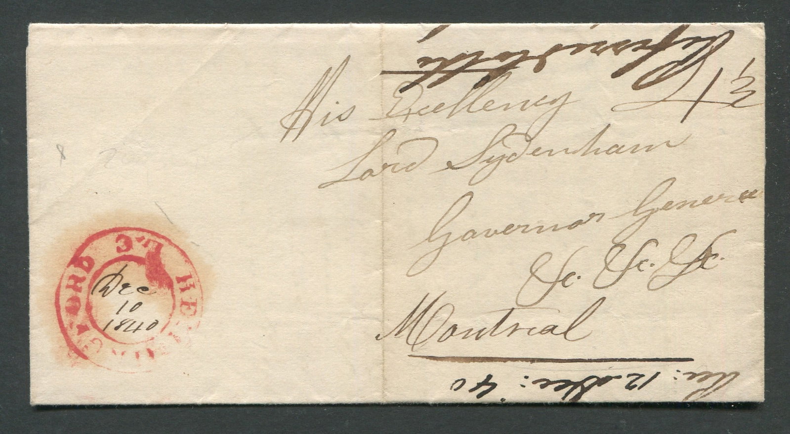 Canada Dec 10, 1840, a folded letter from Hemmington, Lower Canada to Montreal, sent by Lord (1 of 2)