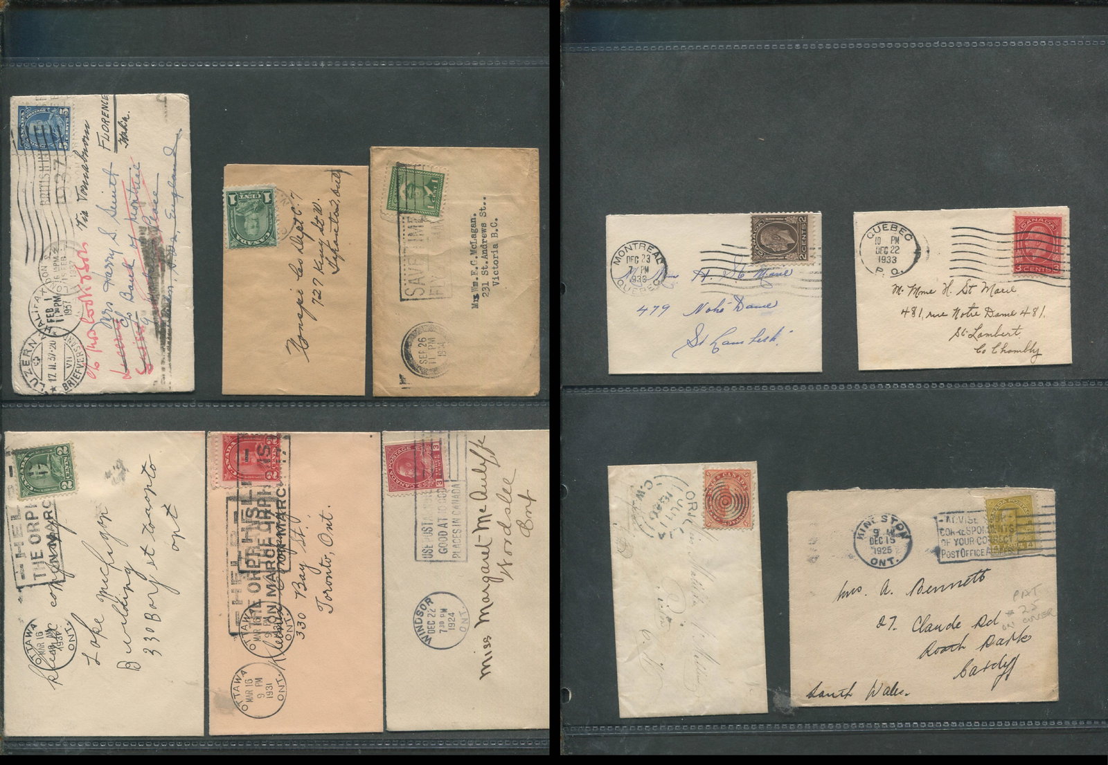 Canada 1860 -1944 a group of 10 miniature covers mostly used in Ontario and Quebec with one England (1 of 3)
