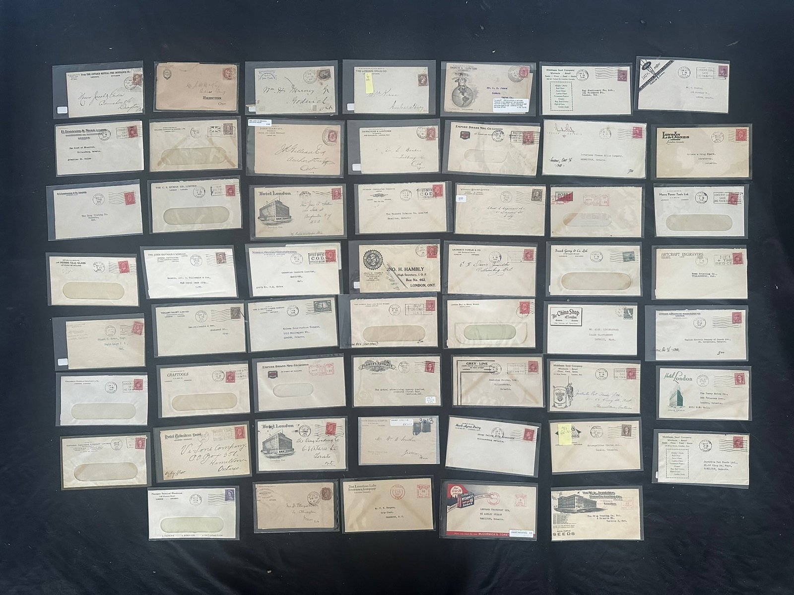 Canada 1881 to 1953, a group of 50 covers from LONDON, Ontario, from smal queens to early QEI, (1 of 5)