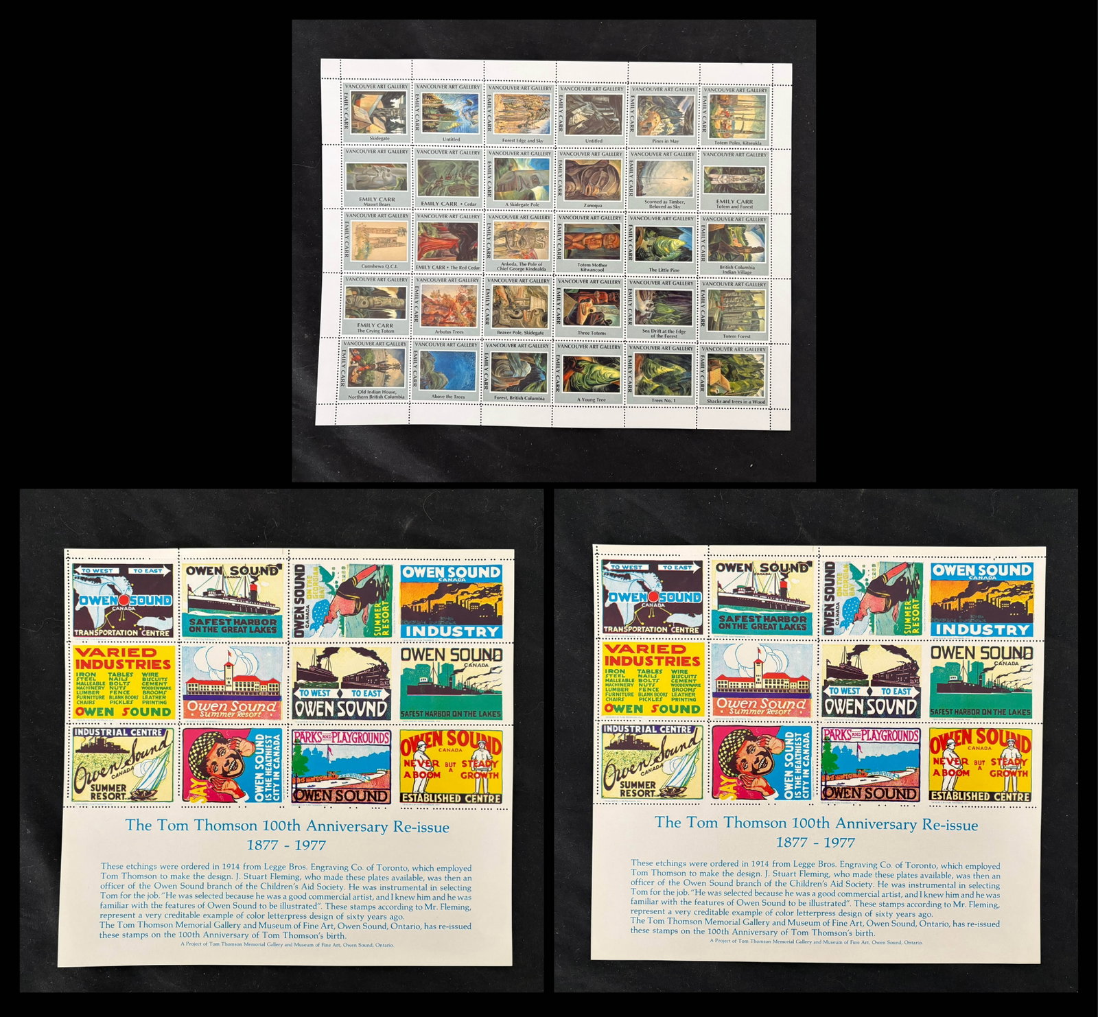 Canada - Cinderellas 1977, three complete sheets for the Tom thomson 100th Anniversary and to (1 of 4)