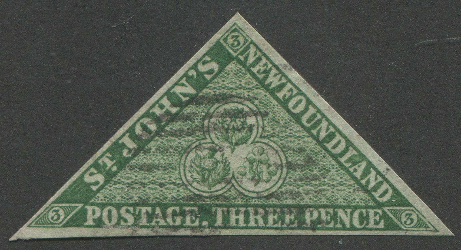 Canada - Newfoundland 1857 #3, a used 3d green good margins, Unitrade Value $800 Cdn ($571.43 USD) (1 of 2)