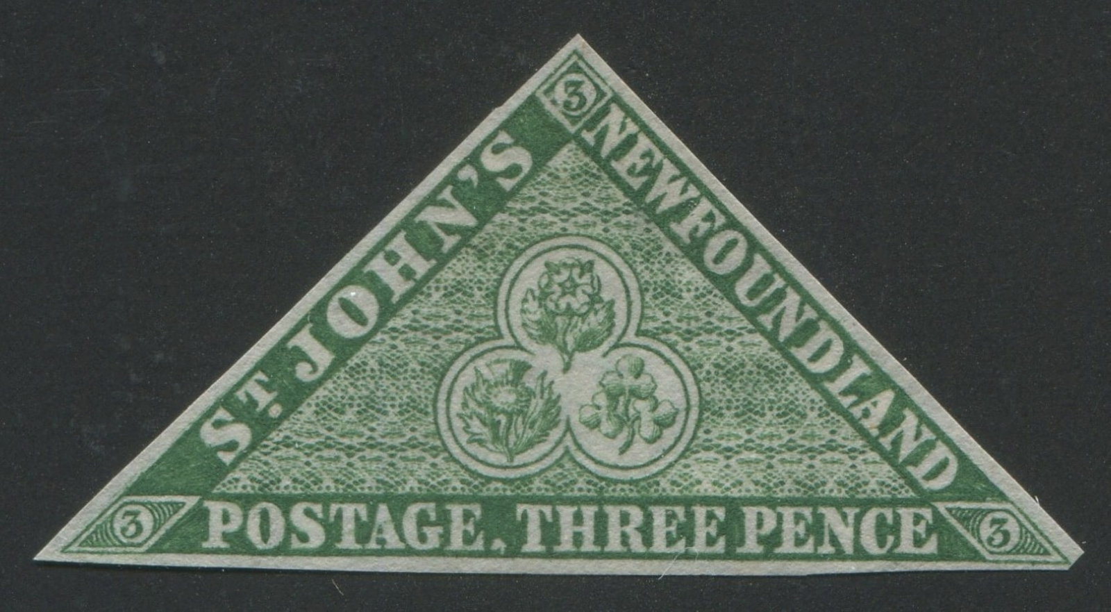 Canada - Newfoundland 1857, #3, a MNG 3d green unwatermarked, with good margins all round, Unitrade (1 of 1)