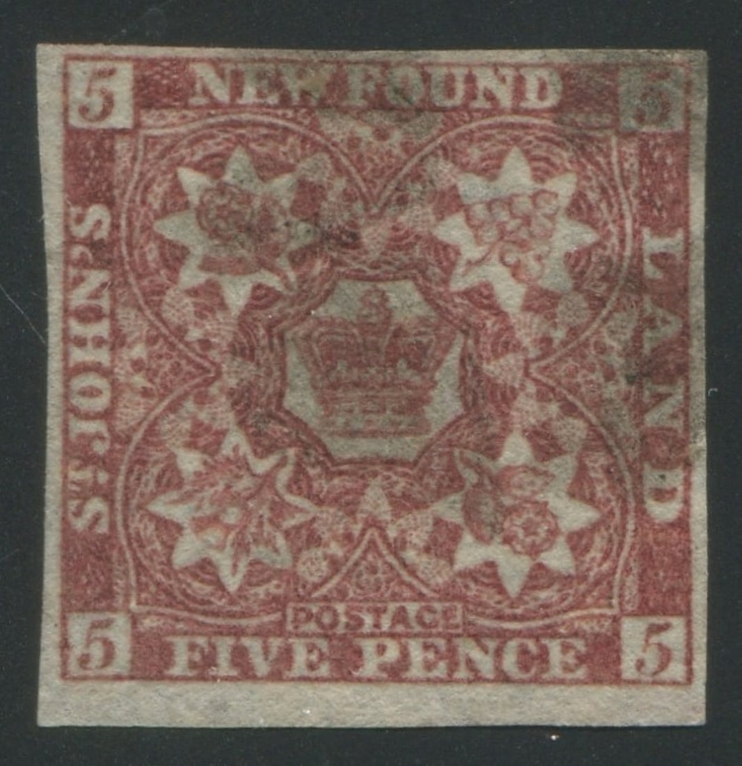 Canada - Newfoundland 1860 #12ii, a used 5d ventian red, with four large to good margins and smudged (1 of 1)