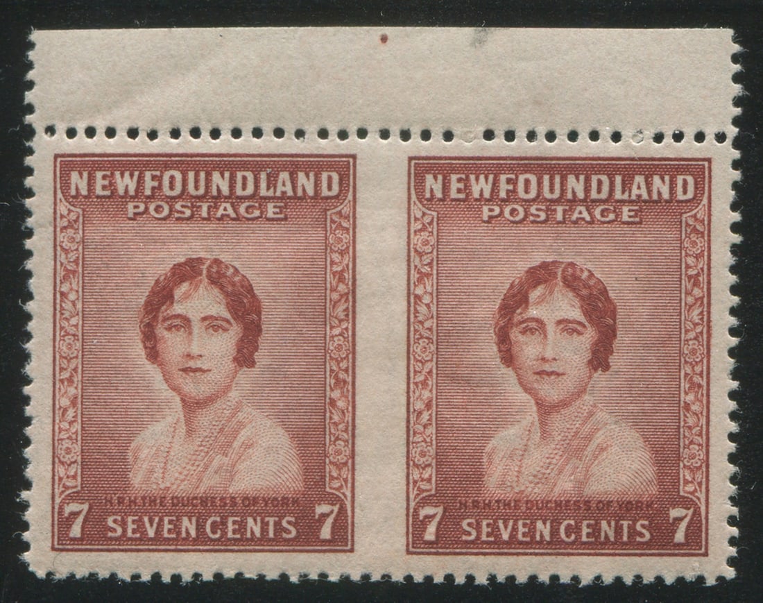 Canada - Newfoundland 1932 #208b a MNH 7c red brown horizontal imperforate between pair, Unitrade (1 of 2)