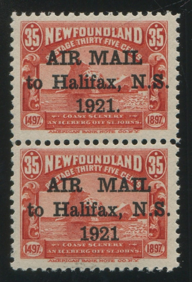 Canada - Newfoundland - Airmail 1921 #C3 and #C3h, a MNH $1 on 35c 1 1/2mm between Air and Mail with (1 of 2)