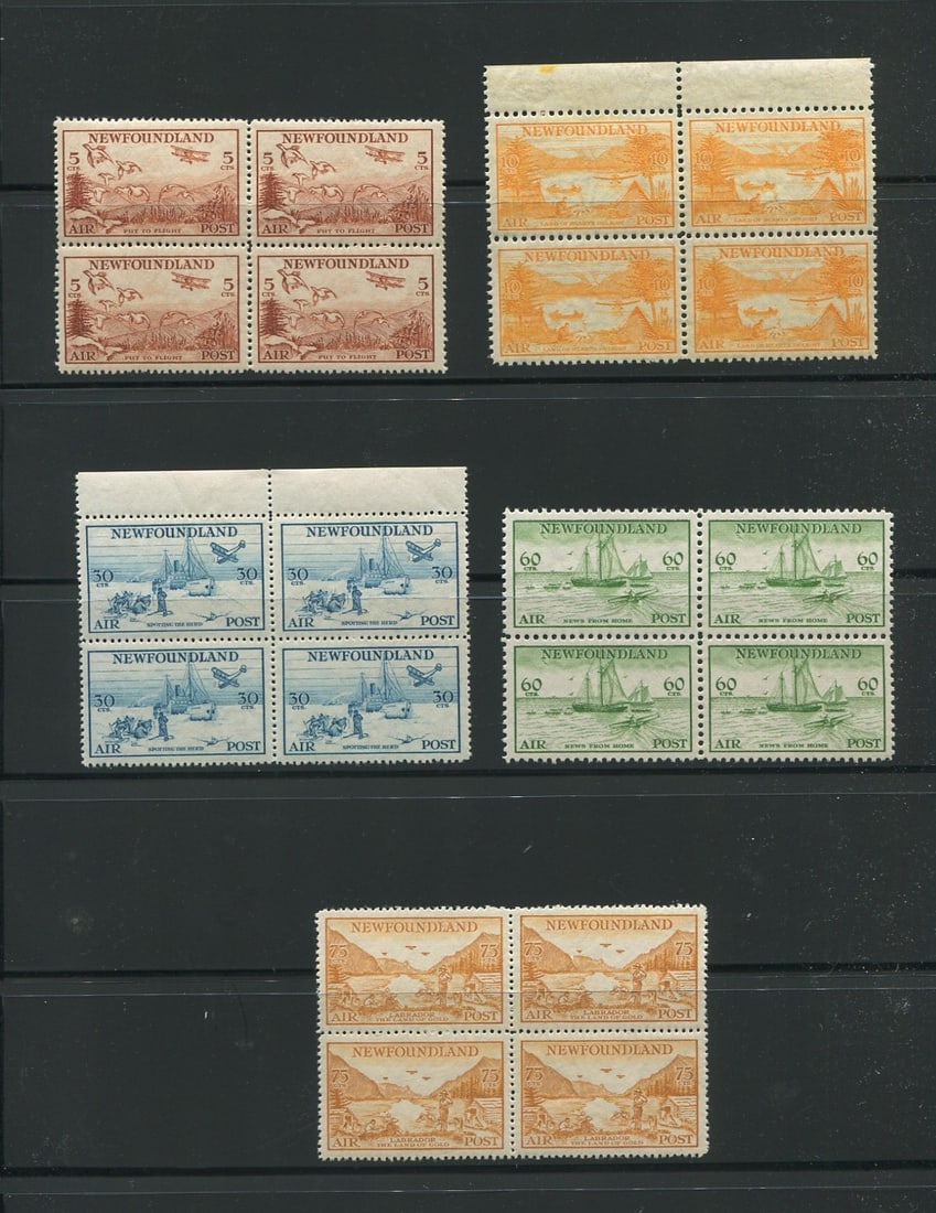 Newfoundland 1933 #C13 -#C17, a MH complete sets in block of four, with bottom pair MNH, Unitrade (1 of 2)