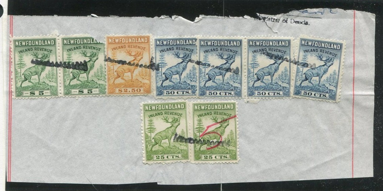Canada Newfondland Revenue, 1963 #NFR 45a a example used on partial document with NFR 39 (4), NFR (1 of 1)