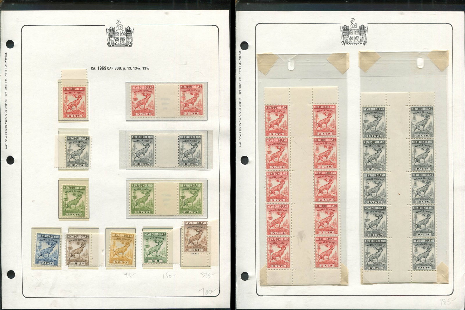 Newfoundland - Revenues 1966 Caribou issue #NFR 46 - NFR 53, a MNH group includes 5c, 10 and 25c in (1 of 3)