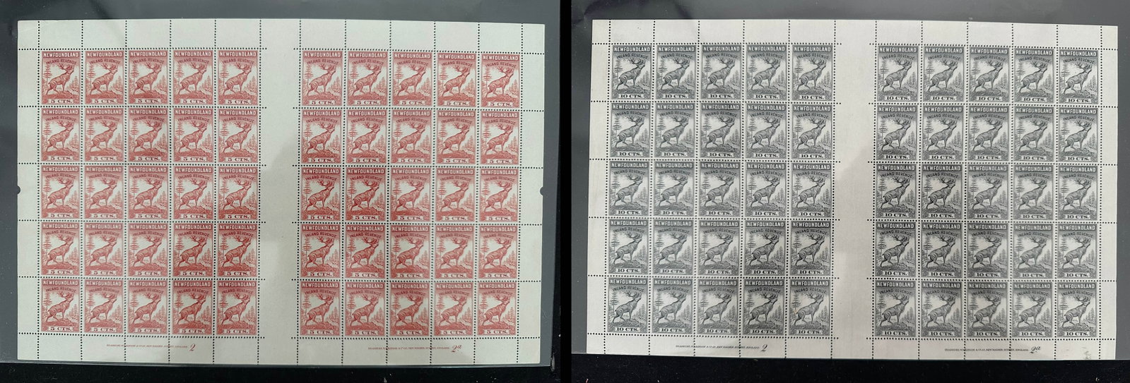 Newfoundland 1966 MNH #NFR 46b, 5c red and NFR 47b 10c black, complete sheet with gutter in-between, (1 of 5)