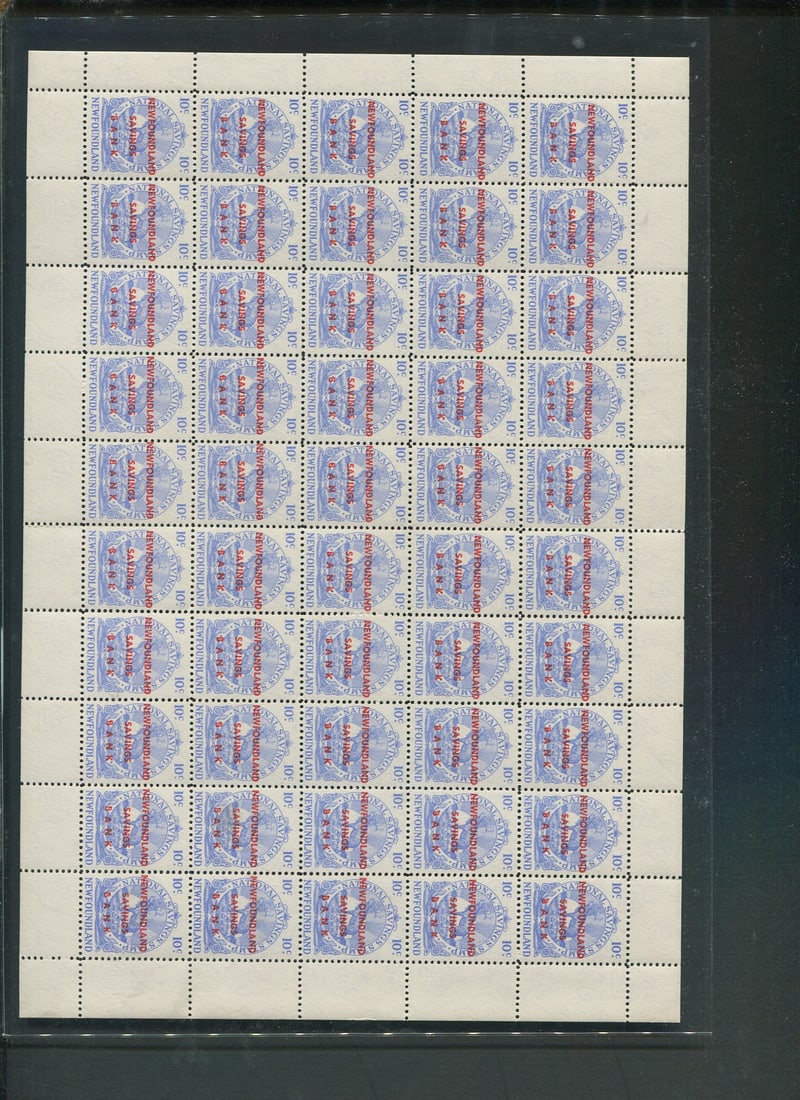 Canada - Newfoundland 1947 National Savings #NFW 4b 10c blue with red overprint on yellowish paper, (1 of 1)