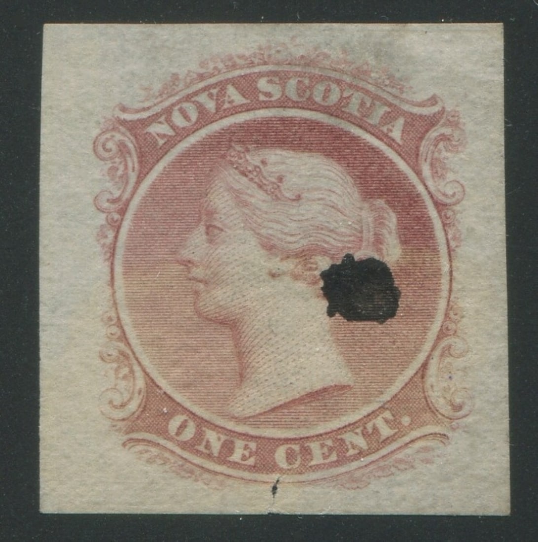 Canada - Nova Scotia 1860-1863 #8 1c colour trial die proof, with black mark to right of the Queens (1 of 2)