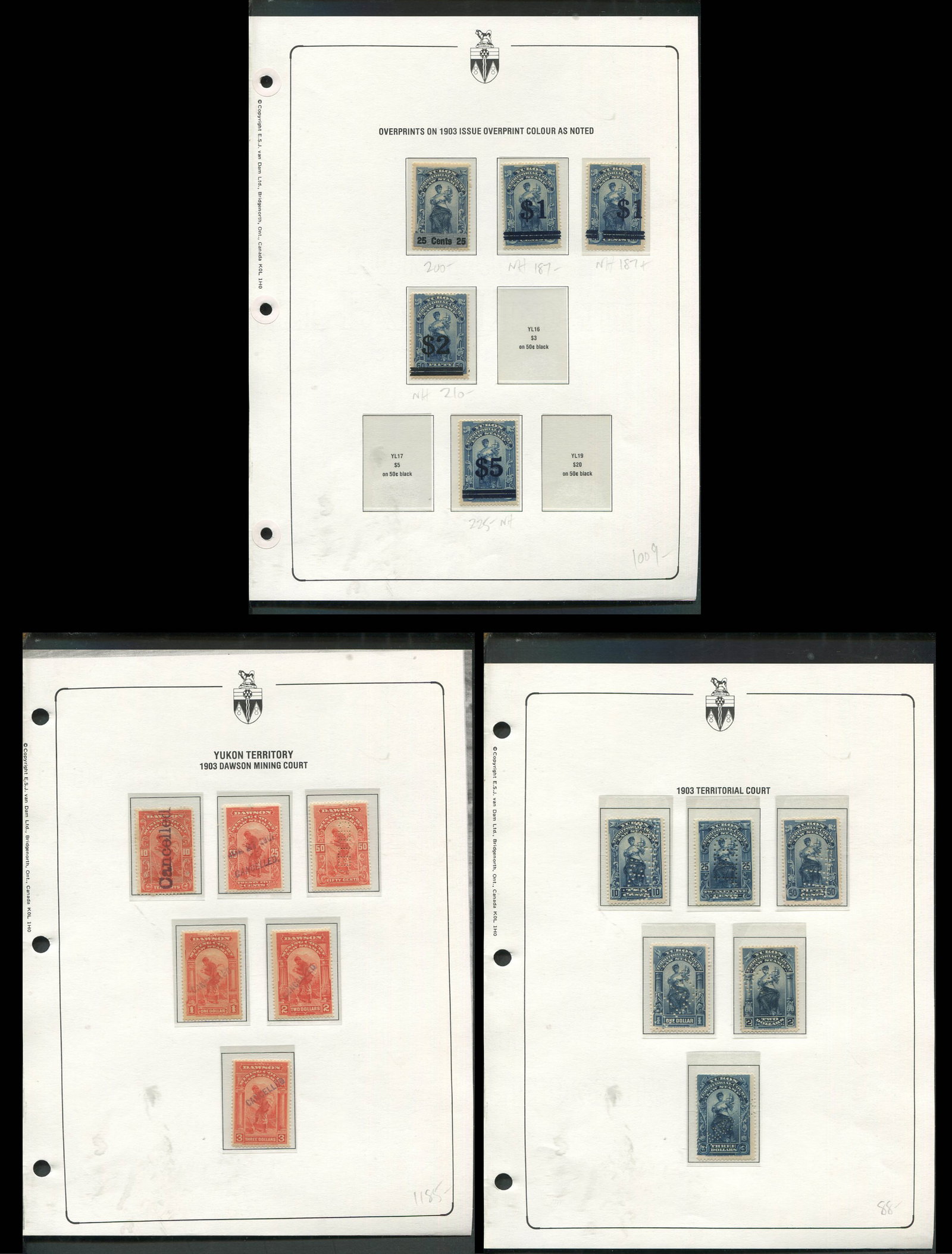 Canada - Yukon Revenues, a near complete collection with Mh and used , only missing three stamps, (1 of 4)