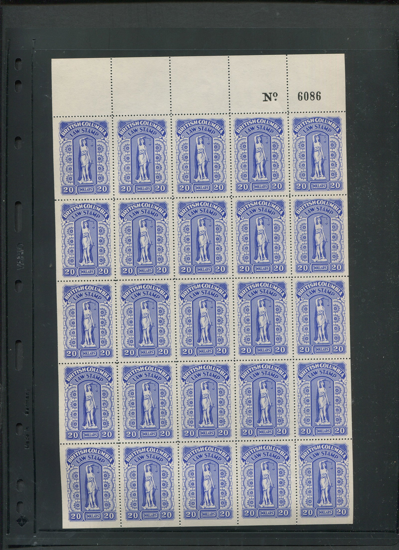 Canada Revenue - British Columbia 1958 - 1970, #BCL58 and BCL58a, a MNH complete sheet of 25 of the (1 of 1)
