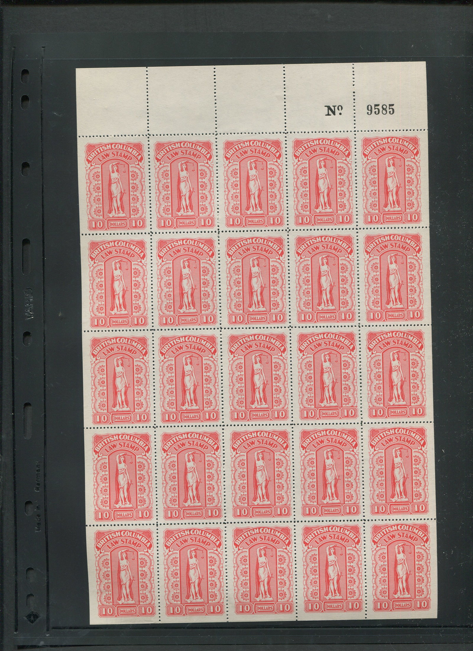 Canada Revenue - British Columbia 1958 - 1970, BCL57 and BCL57a, MNH complete of 25, of the $10 (1 of 1)