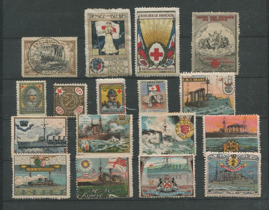 British Cinderella Labels (Delandre) 1914 -1918, a used and unused group of 17, with some scarers (1 of 1)