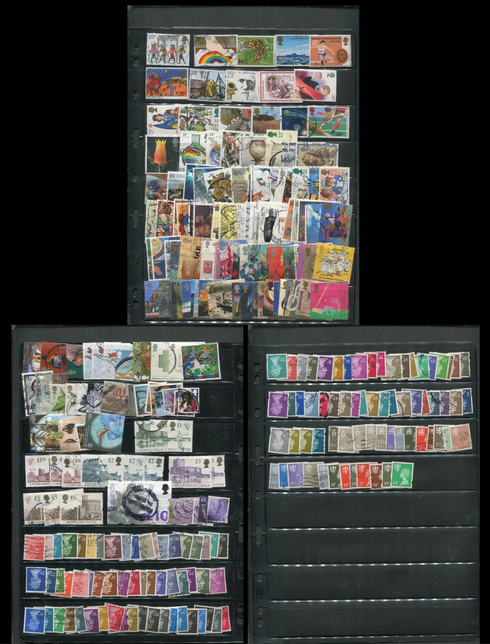 Great Britain 1981 - 2010 # 940 / #2836, a used selection of over 250+ stamps on stocksheets, mostly (1 of 4)