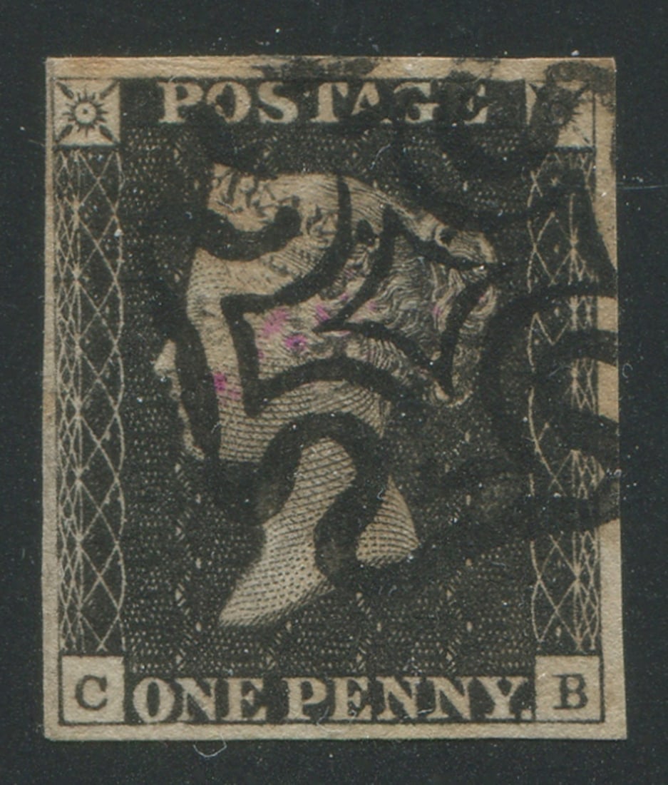 Great Britain 1840 #1, a 1d black (CB) plate 10, cancelled by black maltese cross, with good (1 of 2)