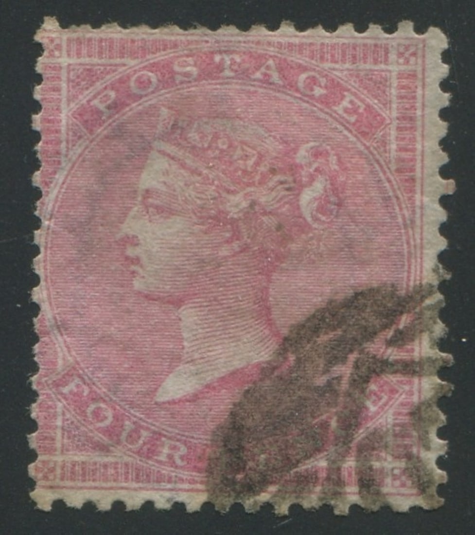Great Britain 1855 #22, a used 4d rose with bluish paper, on medium garter watermark, w ith a neat (1 of 1)