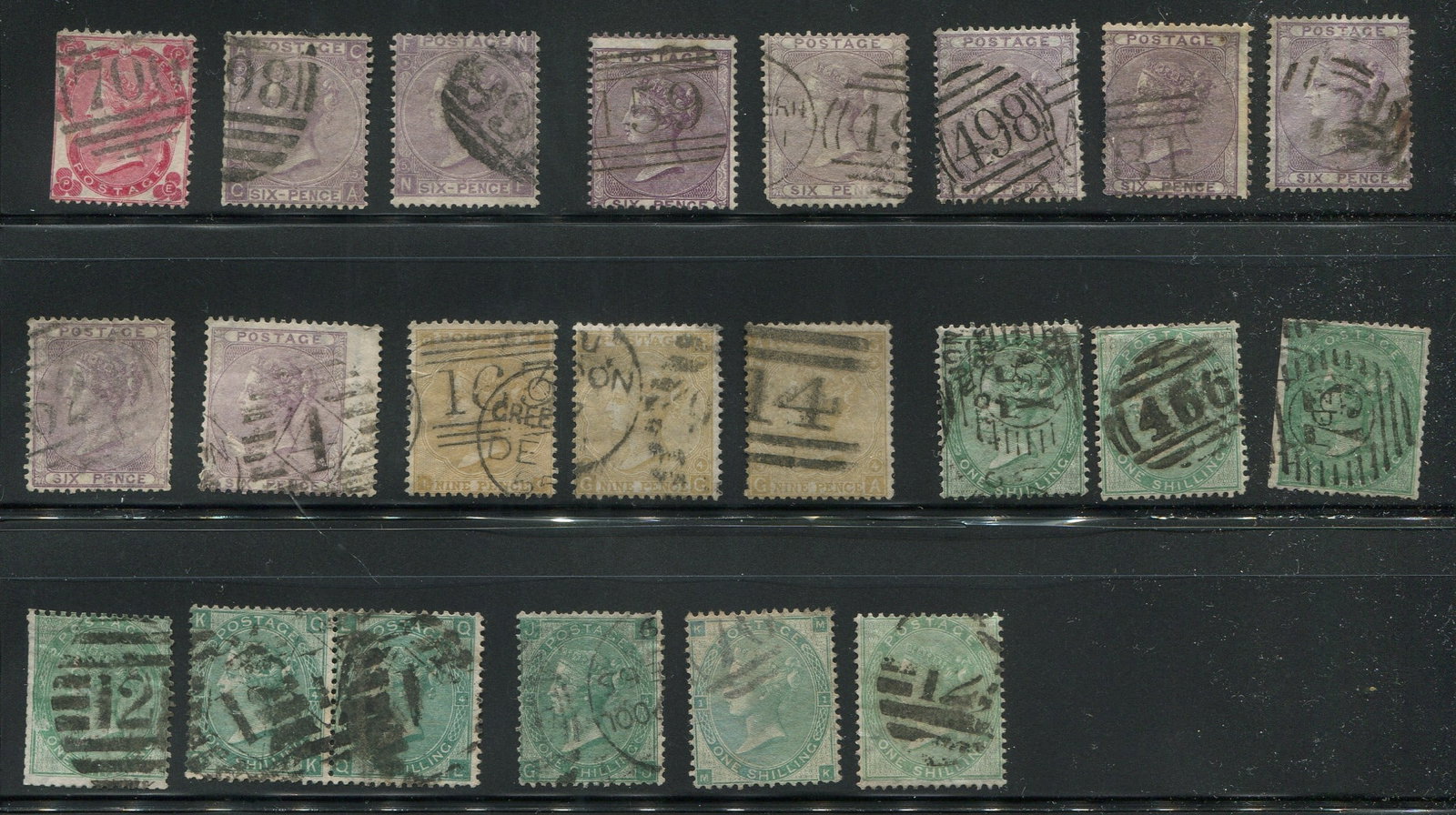 Great Britain 1862 #37 / #42, a used grouping of 22 in singles and 1 pair, Scott value $6615, with (1 of 1)