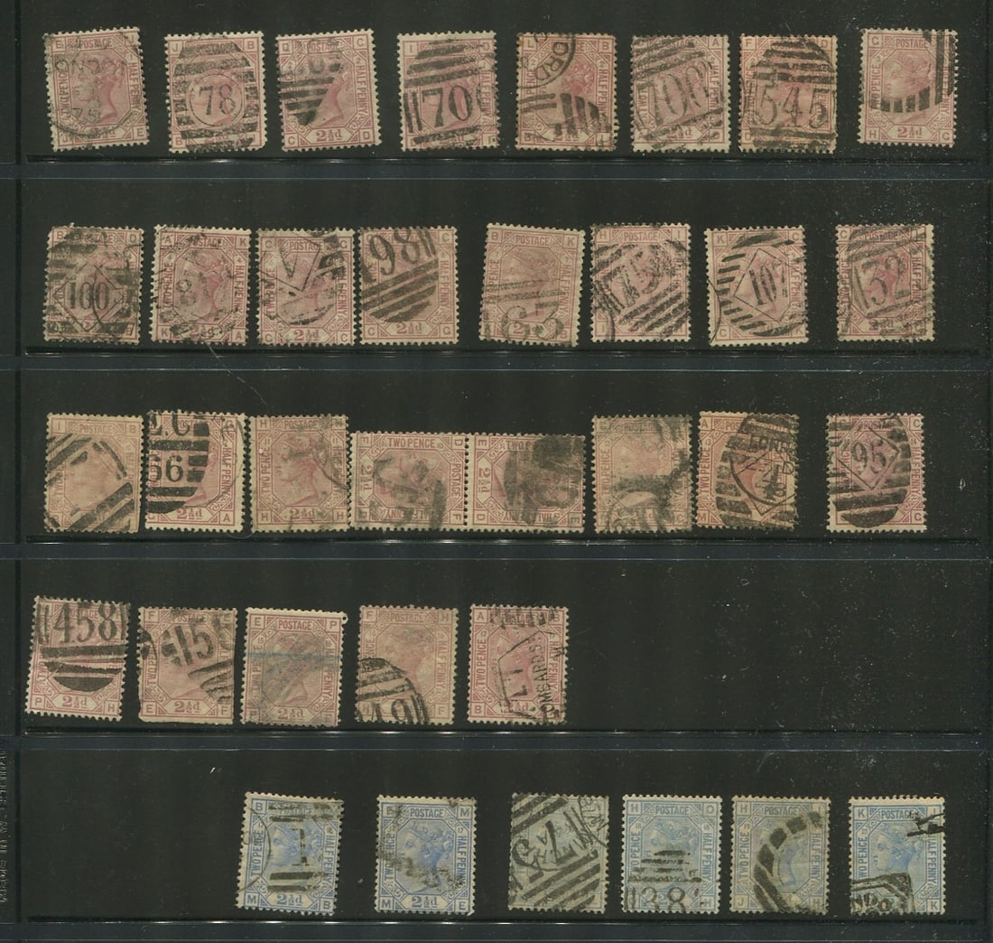 Great Britain 1875 -1880 #66 / #68, a used group of 35 2 1/2d claret and ultramarine with plate (1 of 1)