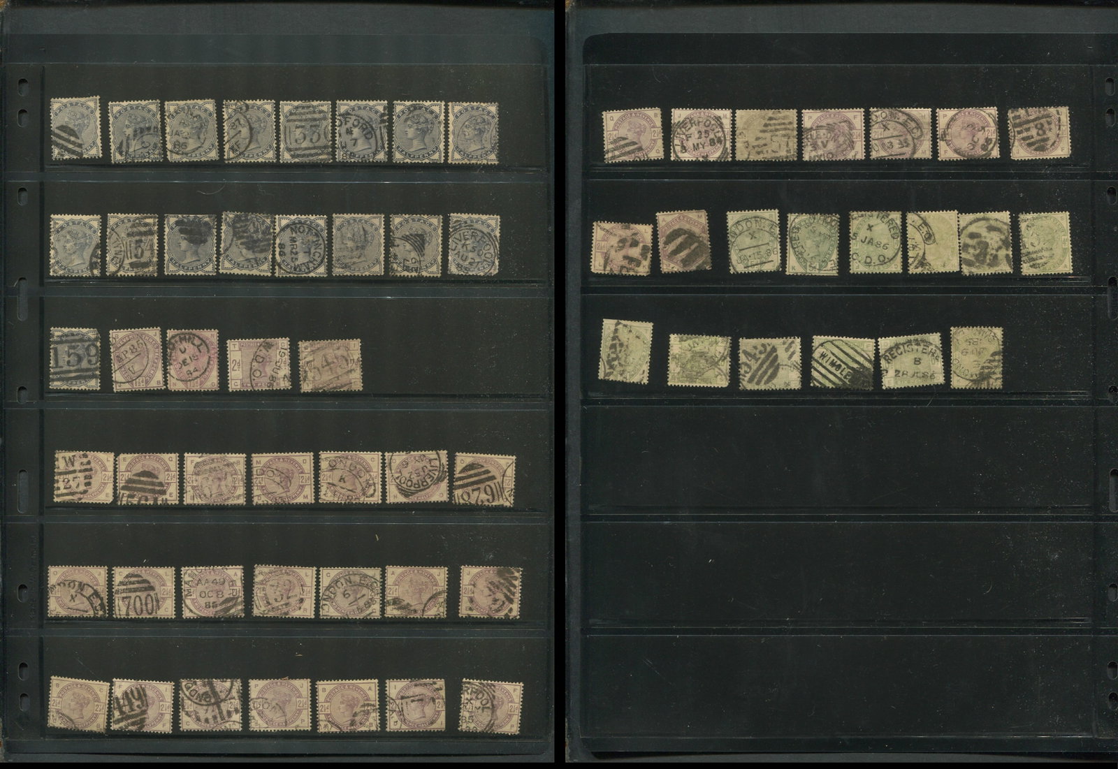 Great Britain 1883 -1184 #98 / #107, a used acumulation 1/2d to 1/- on double sided stocksheet, (1 of 3)