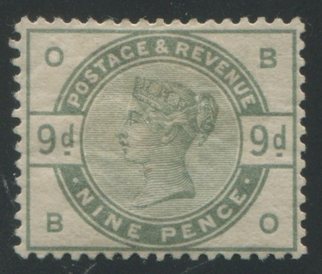 Great Britain 1884 #106, a MH 9d dull green, Scott value $1450, good colour, has HR, appears f-vf (1 of 2)