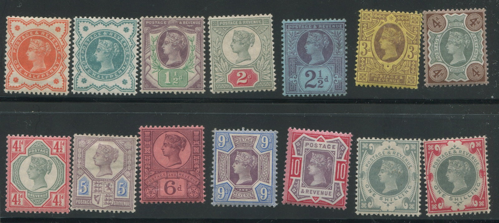 Great Britain 1887 - 1892 #111 / #122 and #125/#126, a MH set of 14, Scott value $862, freash (1 of 1)